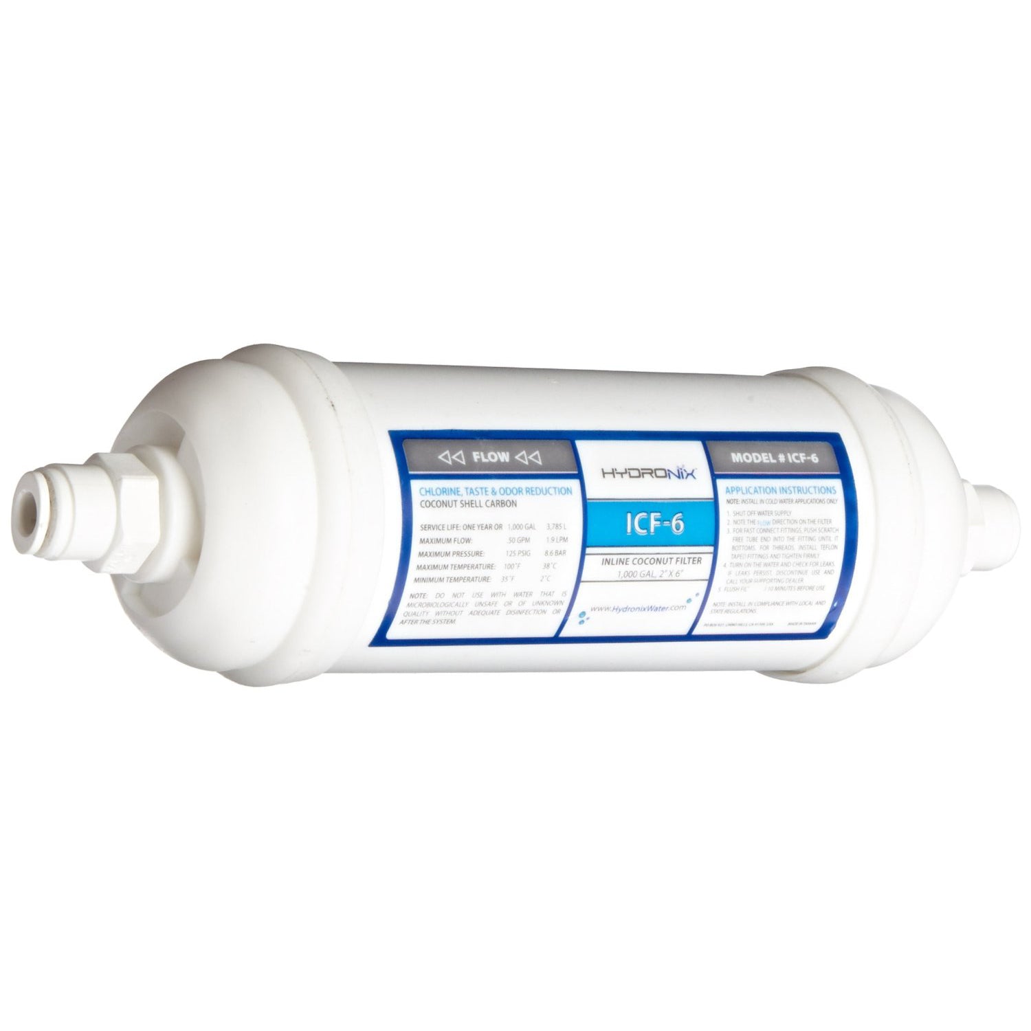 ICF-6Q Hydronix Inline Coconut Carbon Filter - Inline & RO Filters - 9.99 - DiscountFilterStore.com