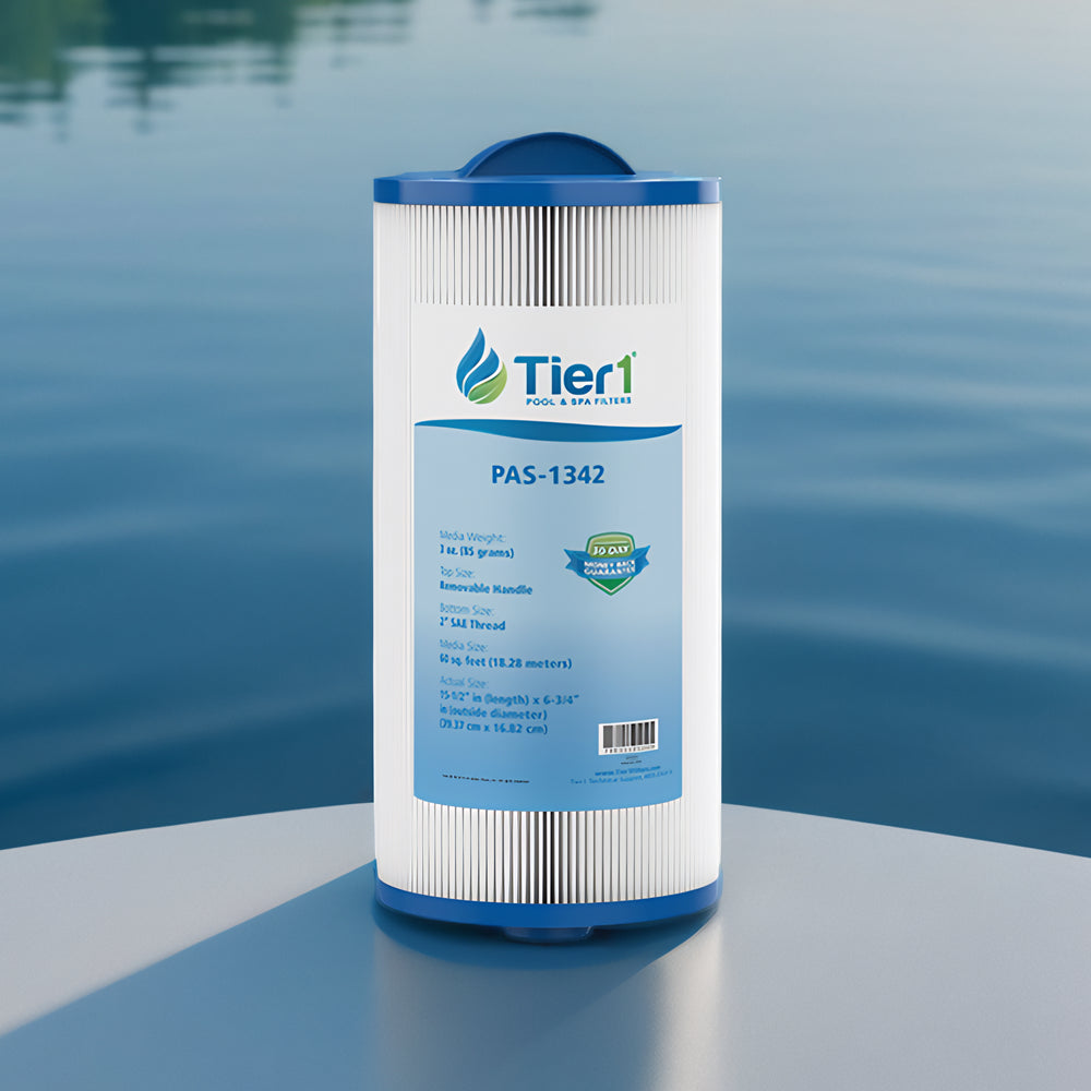 Tier 1 water filter cartridge on a plain surface, highlighting its design and purpose for improving water quality in homes