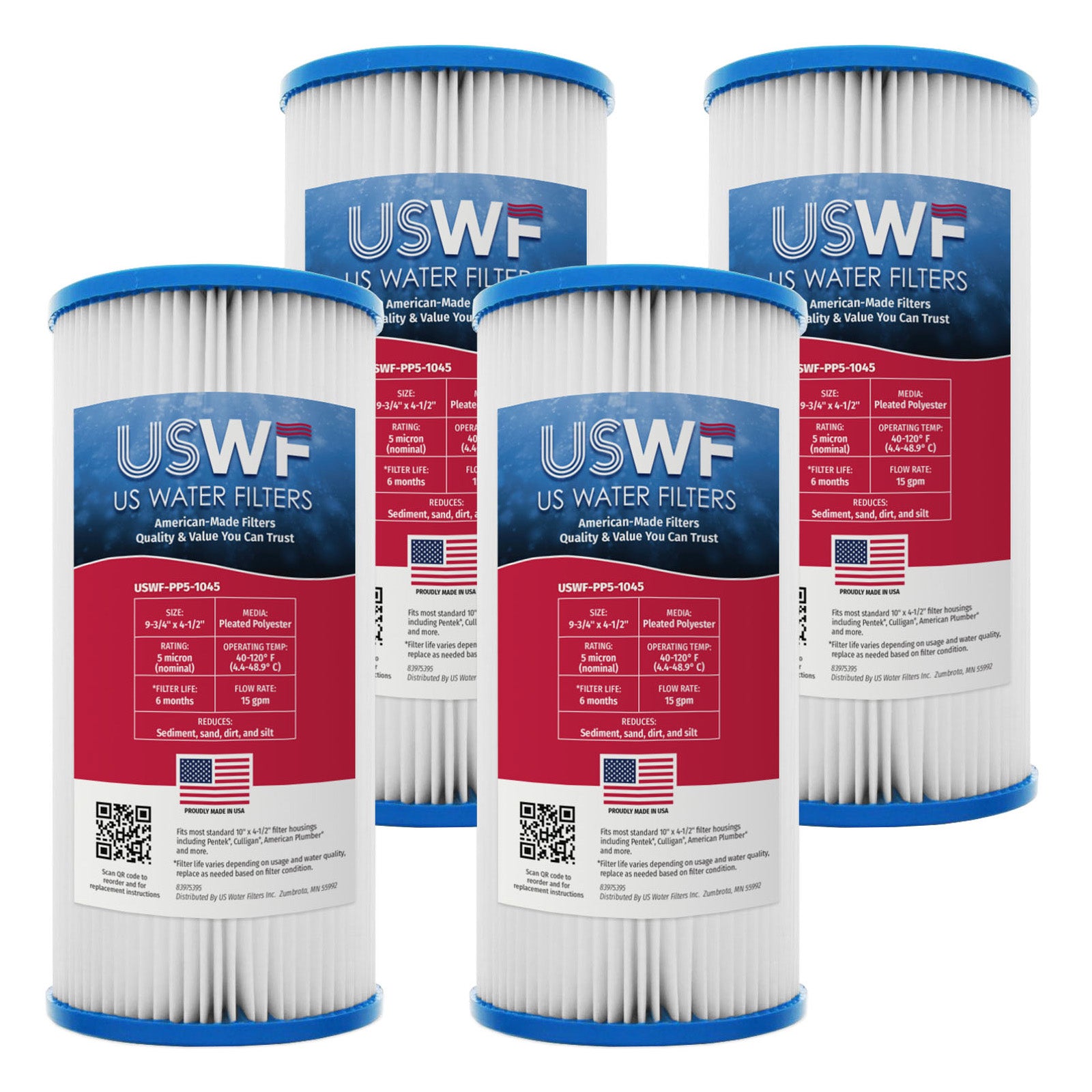 USWF 50 Micron 10"x4.5" Pleated Polyester Sediment Filter - DiscountFilterStore.com