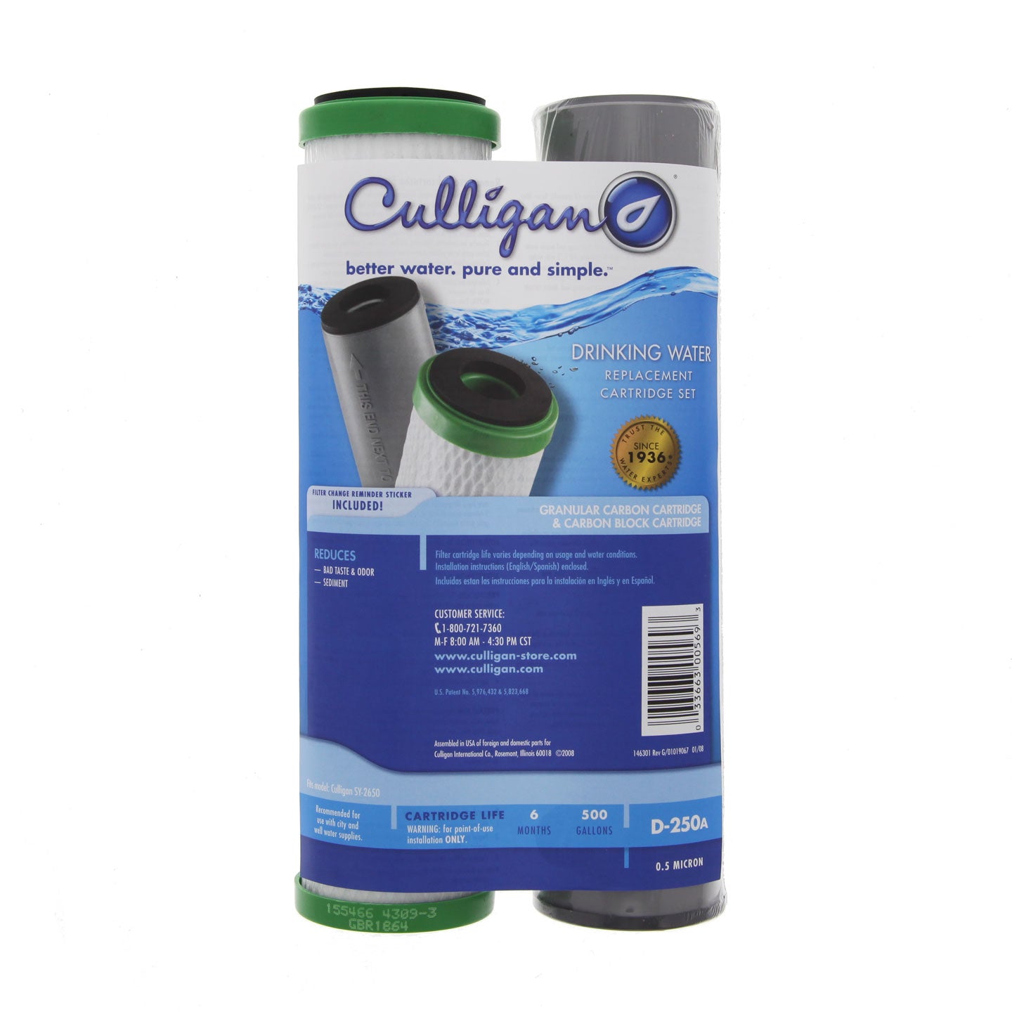 D-250A Culligan Undersink Filter Replacement Cartridge Set Front View With Label- DiscountFilterStore.com
