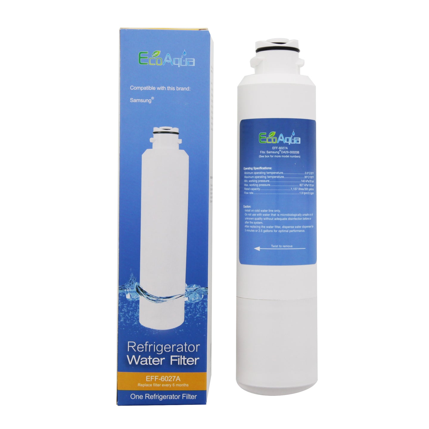 Samsung DA29-0002B/DA29-00020AB Comparable Refrigerator Filter by EcoAqua (EFF-6027A)