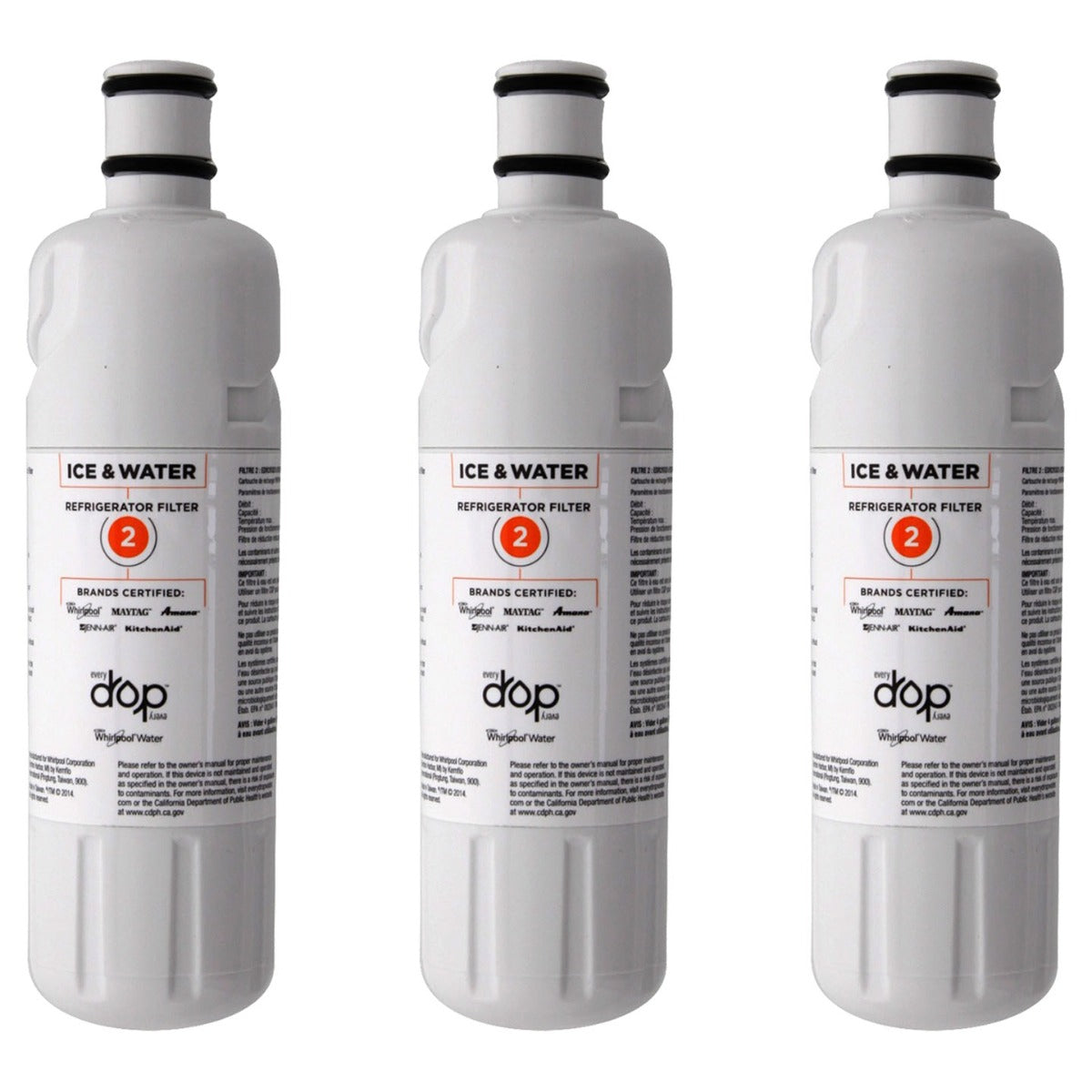 Whirlpool W10413645A is now EveryDrop EDR2RXD1 (Filter 2) Ice and Water Refrigerator Filter 3 Pack- DiscountFilterStore.com