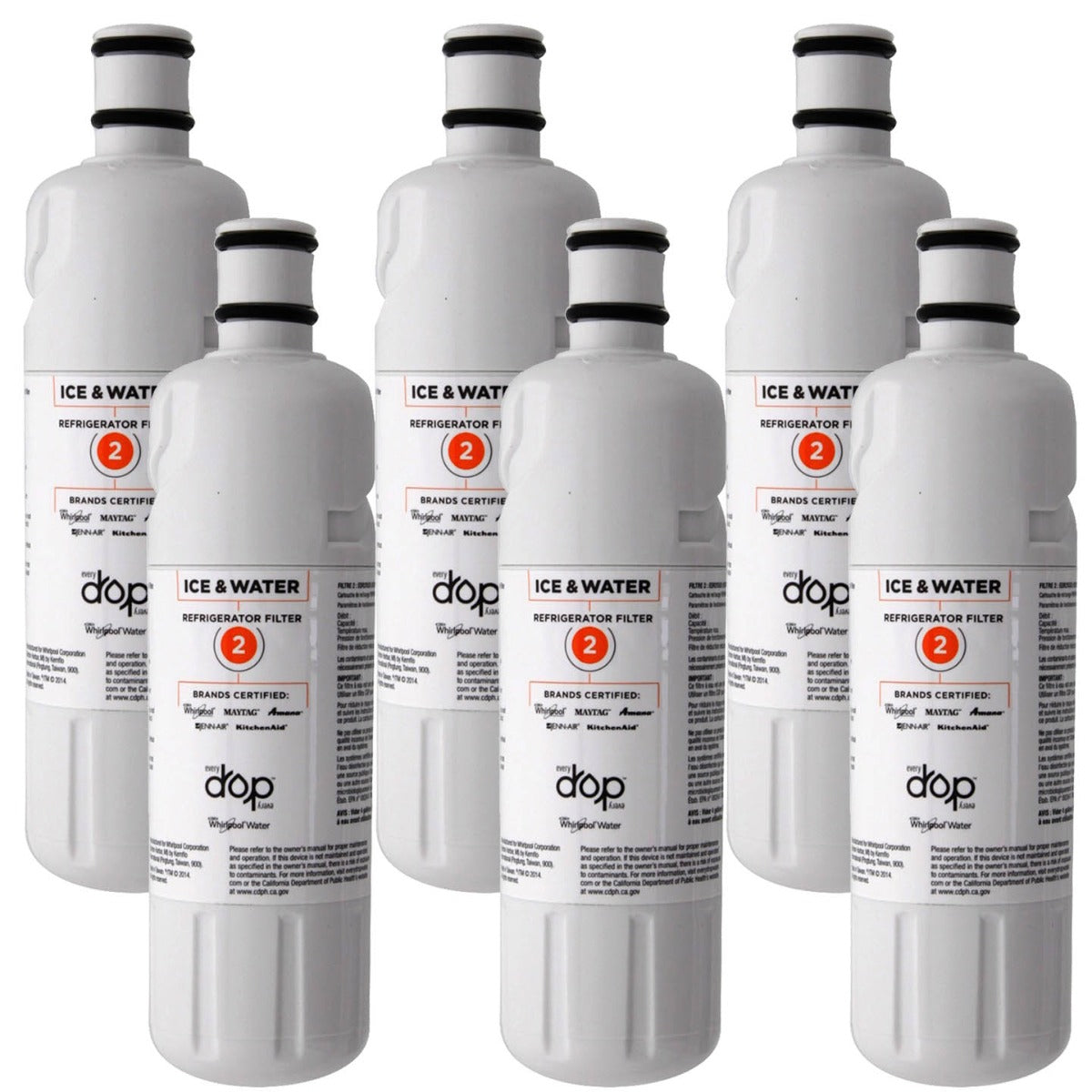 Whirlpool W10413645A is now EveryDrop EDR2RXD1 (Filter 2) Ice and Water Refrigerator Filter 6 Pack- DiscountFilterStore.com