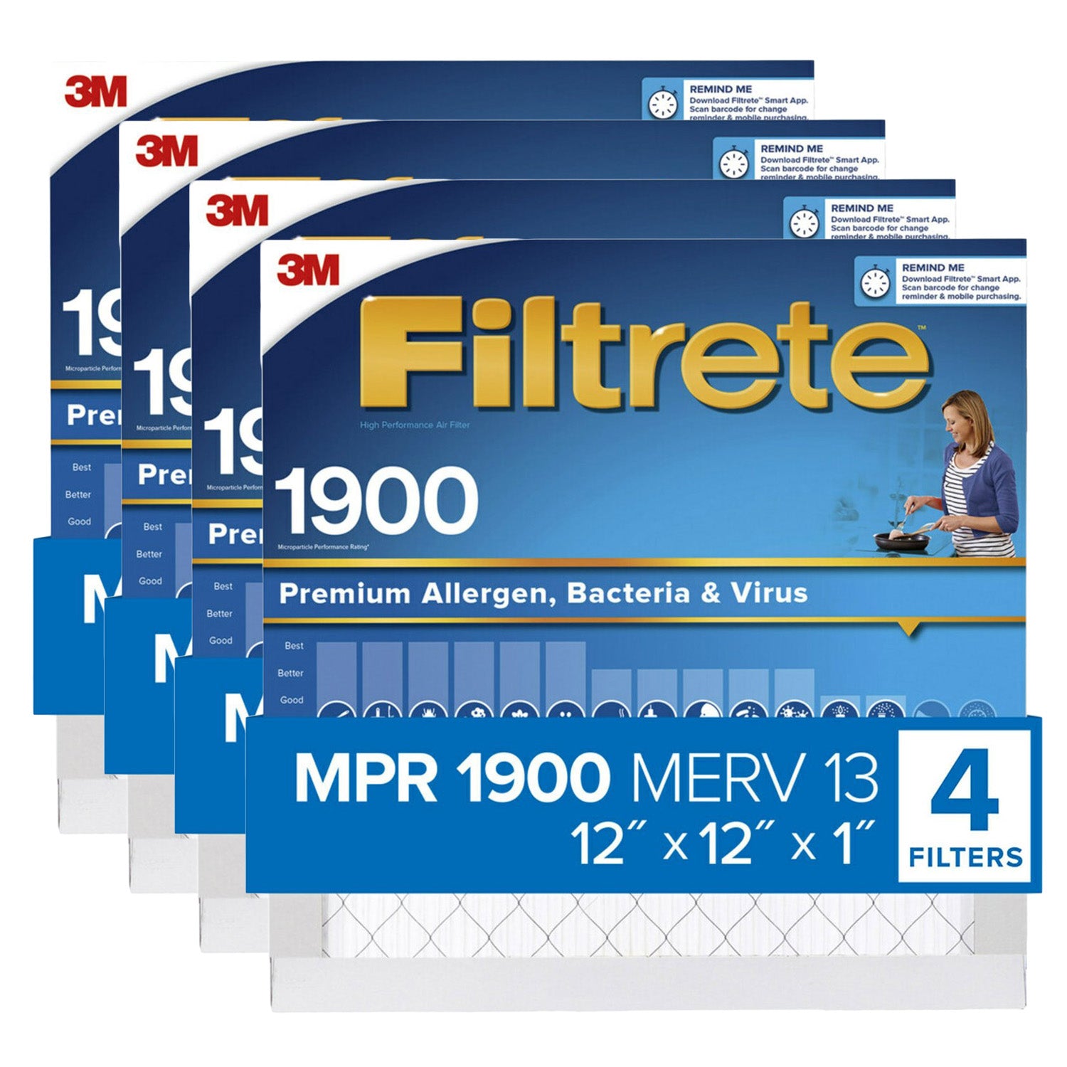 3M Filtrete 1900 Ultimate Allergen, Bacteria & Virus Air Filter - 12x12x1 (4-Pack) - DiscountFilterStore.com