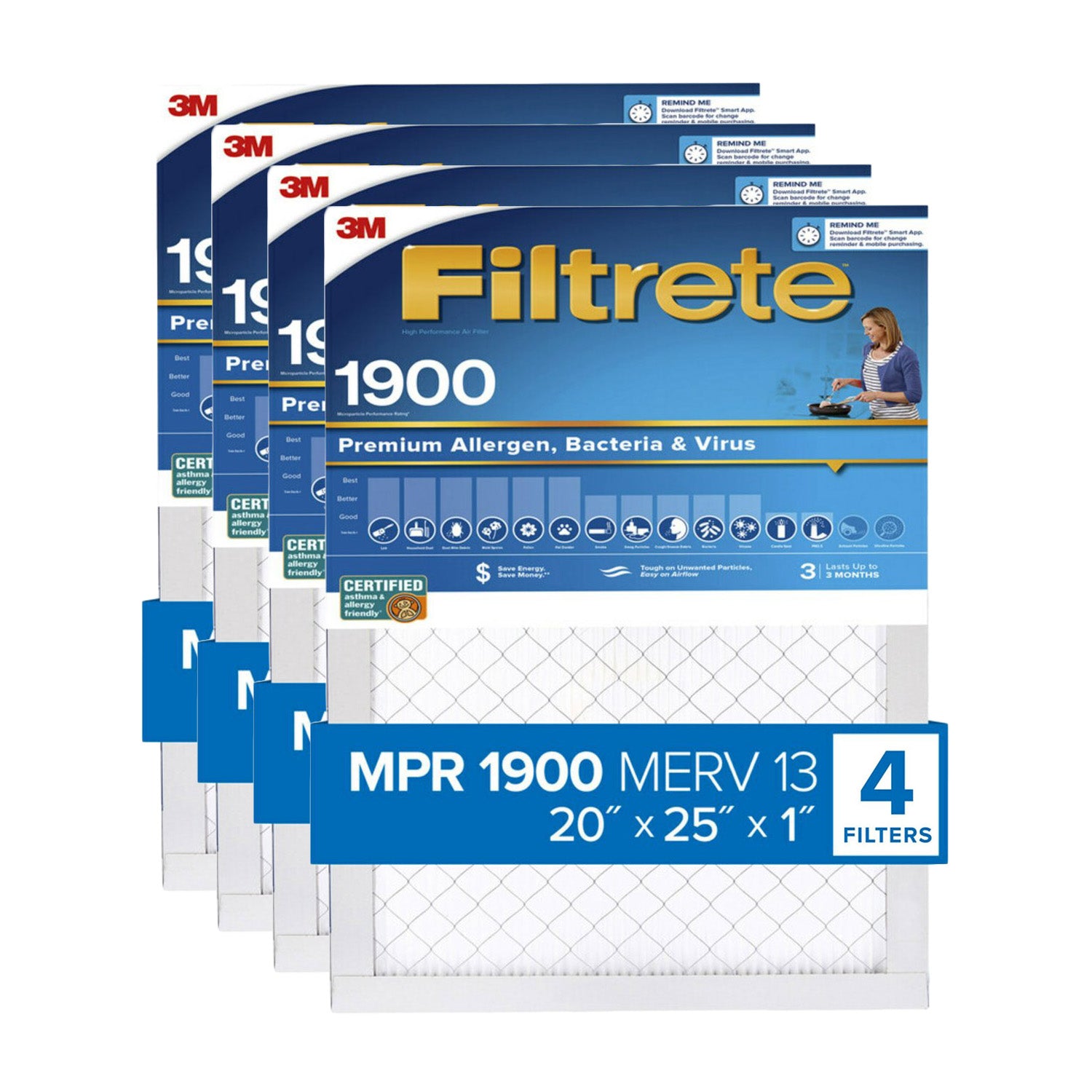 3M Filtrete 1900 Ultimate Allergen, Bacteria & Virus Air Filter - 20x25x1 (4-Pack) - DiscountFilterStore.com