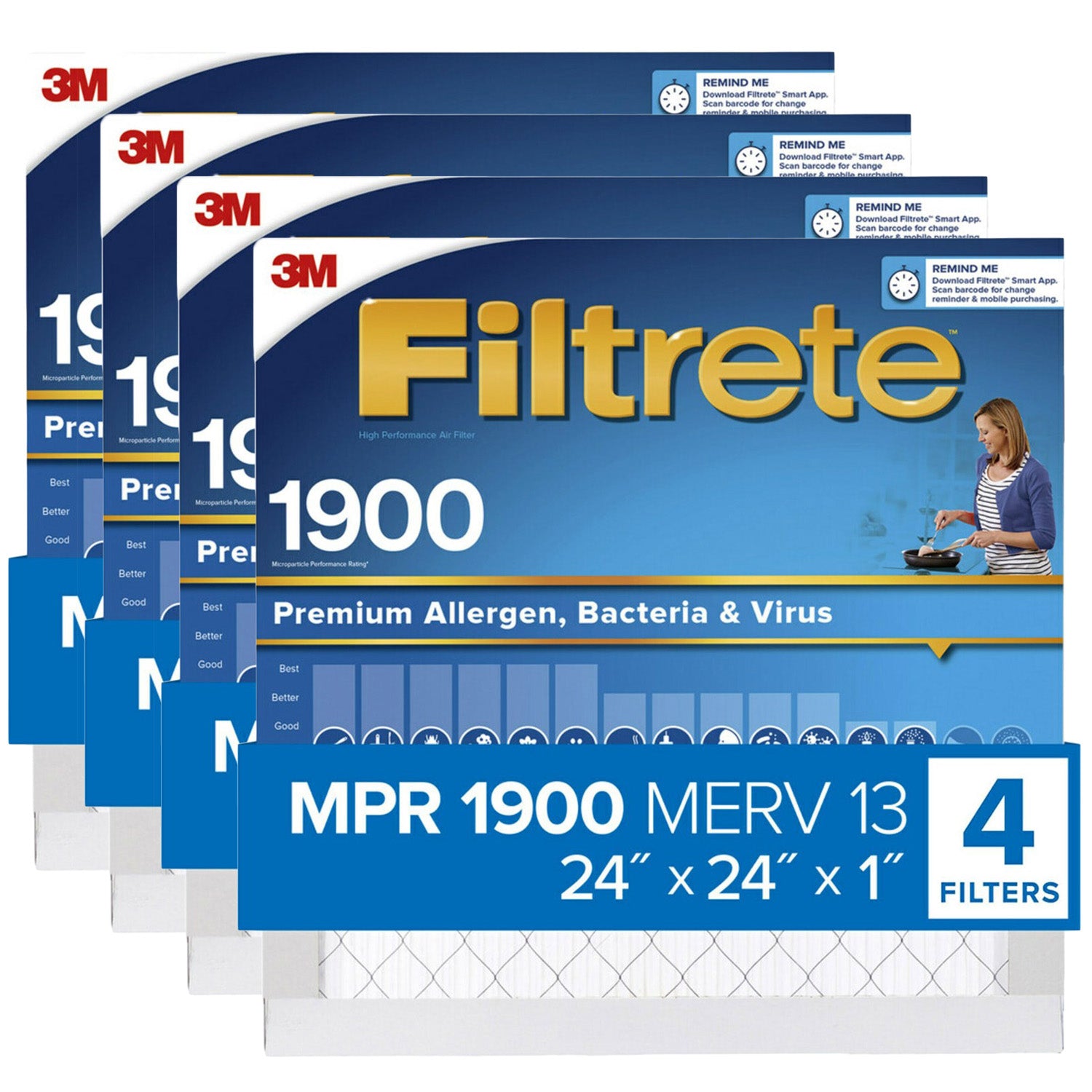 3M Filtrete 1900 Ultimate Allergen, Bacteria & Virus Air Filter - 24x24x1 (4-Pack) - DiscountFilterStore.com