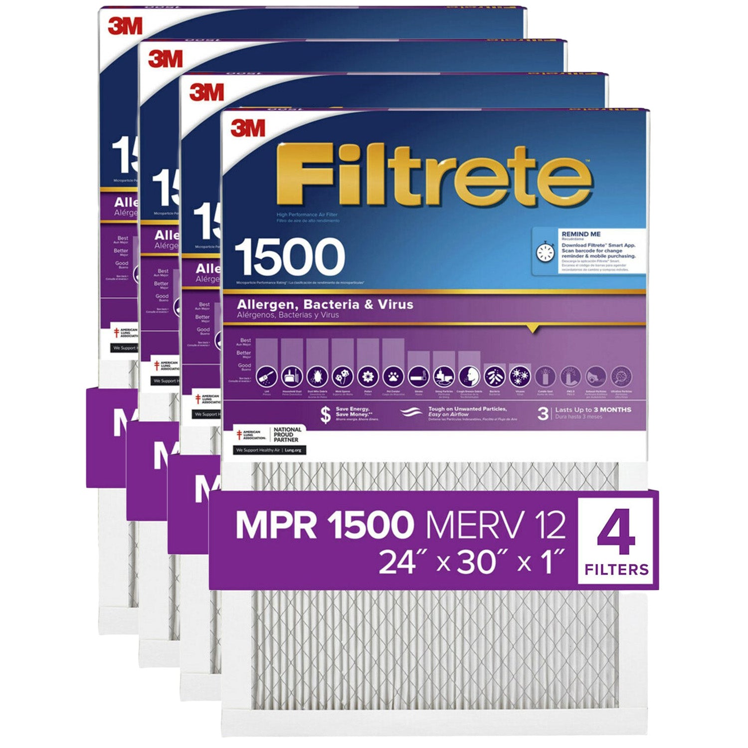 3M Filtrete 1500 Ultra Allergen Reduction Air Filter - 24x30x1 (4-Pack) - DiscountFilterStore.com
