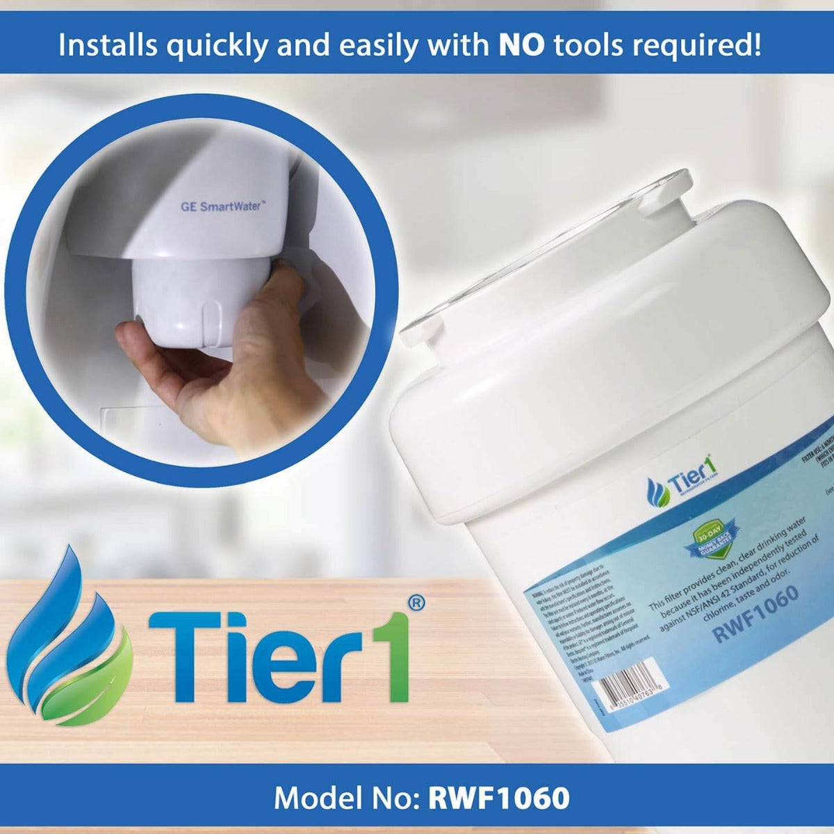 MWF GE SmartWater Refrigerator Water Filter Replacement by Tier1 Easy Installation Image- DiscountFilterStore.com