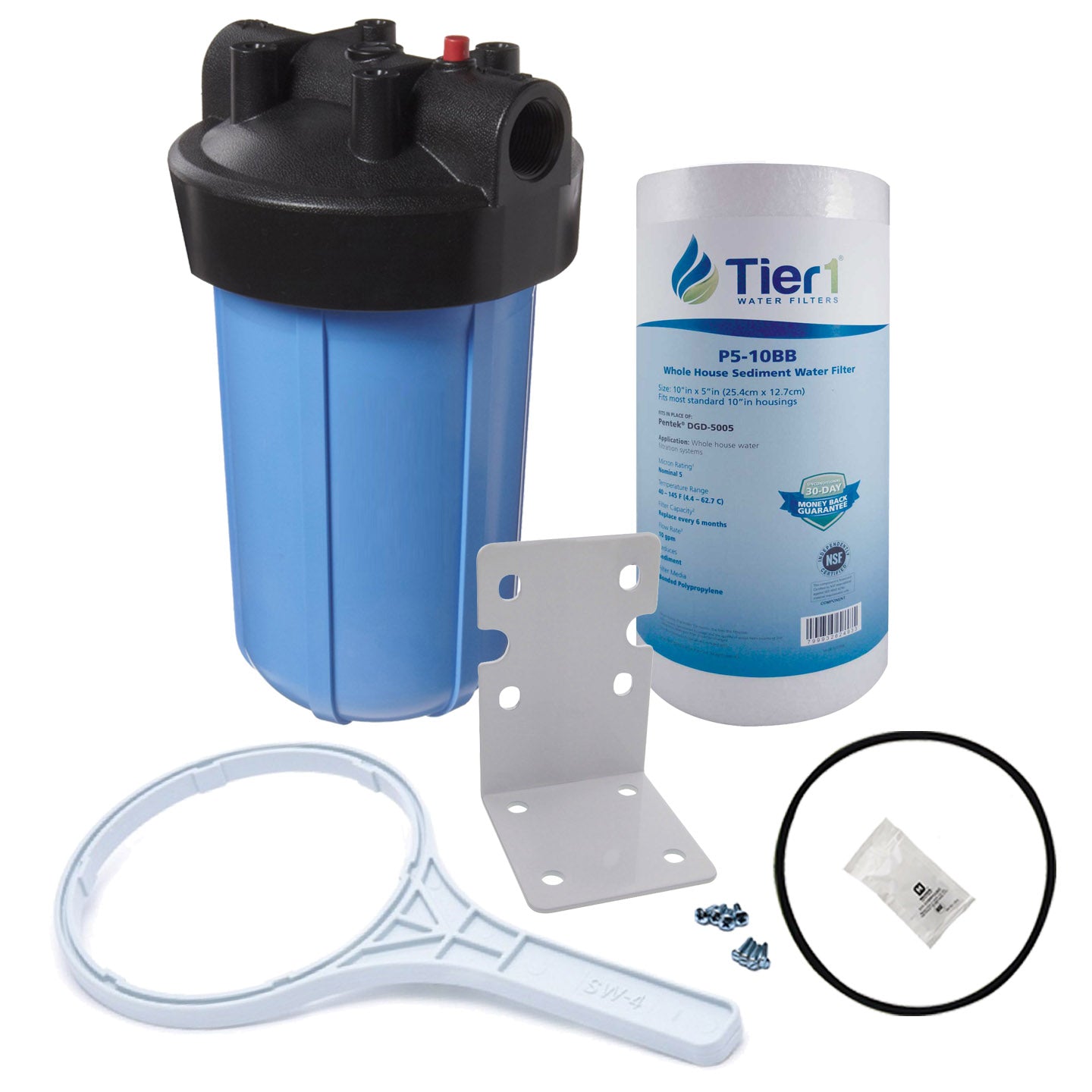 10 inch Big Polypropylene Filter Housing with Pressure Release and Sediment Filter Kit by Tier1 (1 inch Inlet/Outlet) - DiscountFilterStore.com