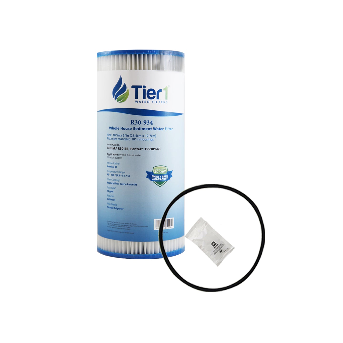 R30-BB 155101-43 Pentek Pleated Polyester Filter Cartridge Comparable Replacement Kit with O-ring and Lubricant by Tier1 (4.5 inches x 9-3/4 inches, 30 Micron) - DiscountFilterStore.com