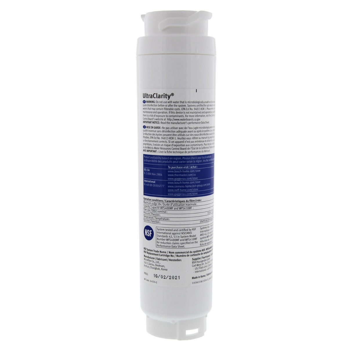 9000 077104 Bosch UltraClarity REPLFLTR10 Refrigerator Water Filter - DiscountFilterStore.com