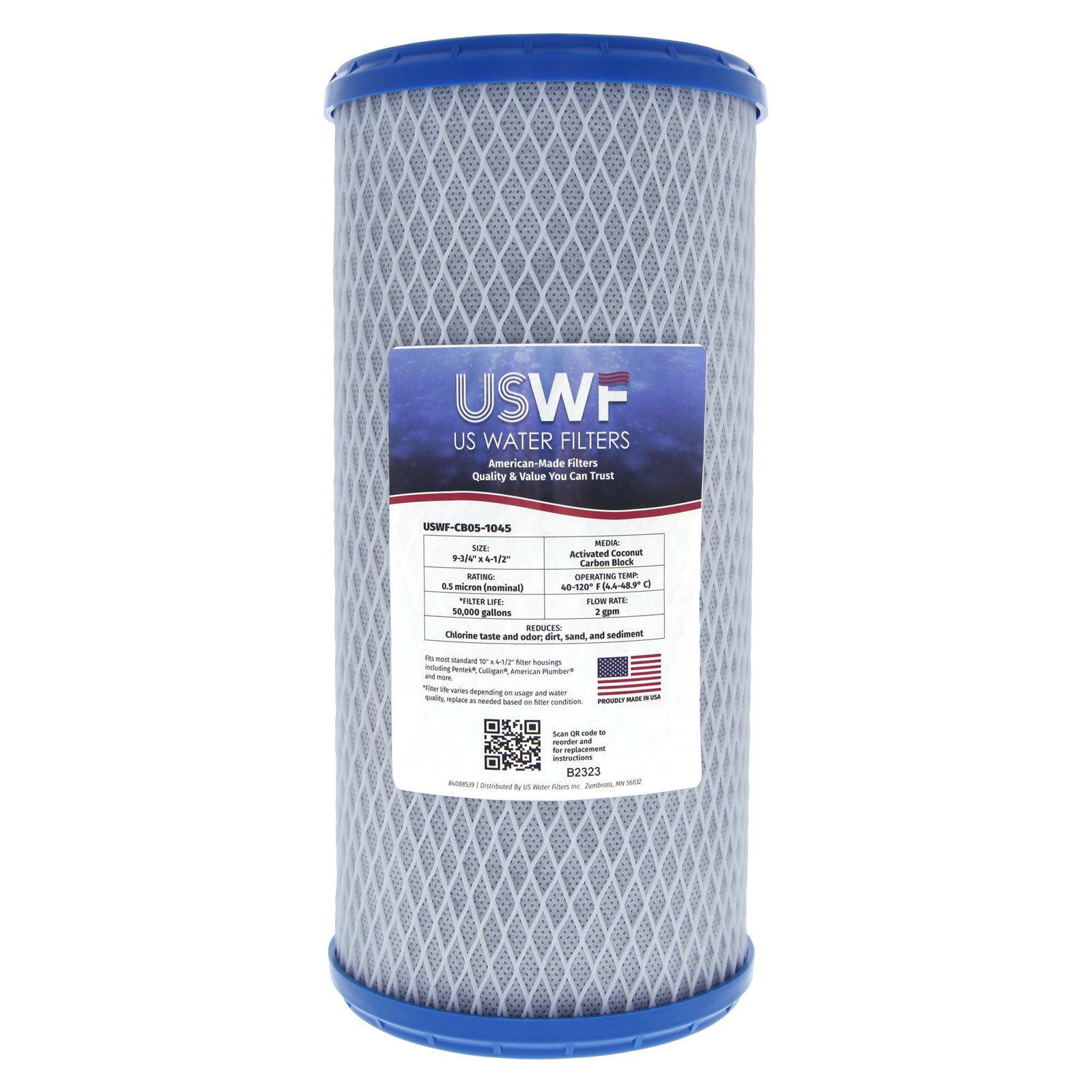 USWF Coconut Carbon Block Filter 0.5 Micron 10"x4.5" - DiscountFilterStore.com