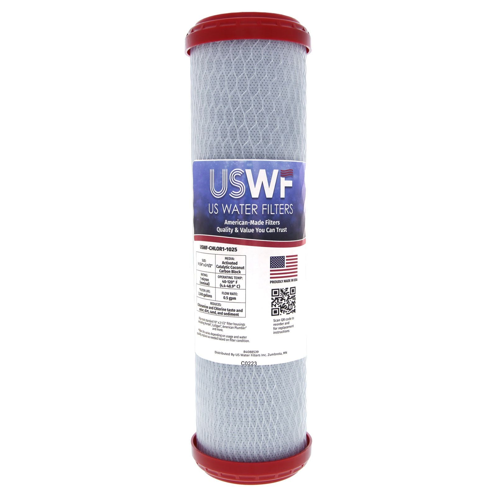 USWF Chloramine Reducing Filter Catalytic Carbon Block 1 Micron 10"x2.5" - DiscountFilterStore.com