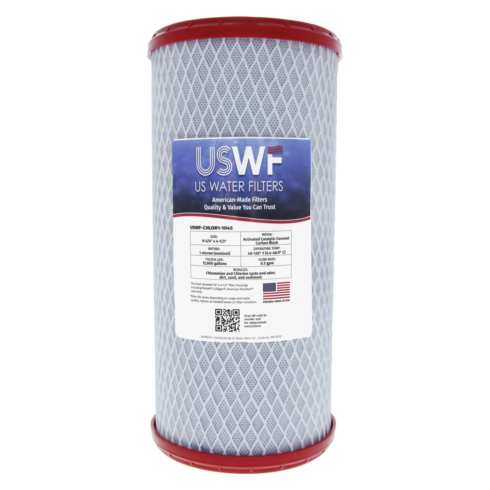 USWF Chloramine Reducing Filter Catalytic Carbon Block 1 Micron 10"x4.5" - DiscountFilterStore.com