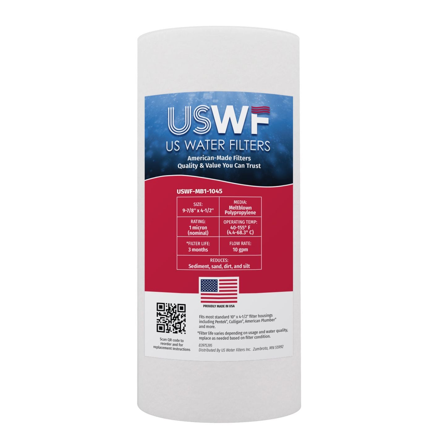 USWF 1 Micron 10"x4.5" Melt Blown Sediment Filter - DiscountFilterStore.com