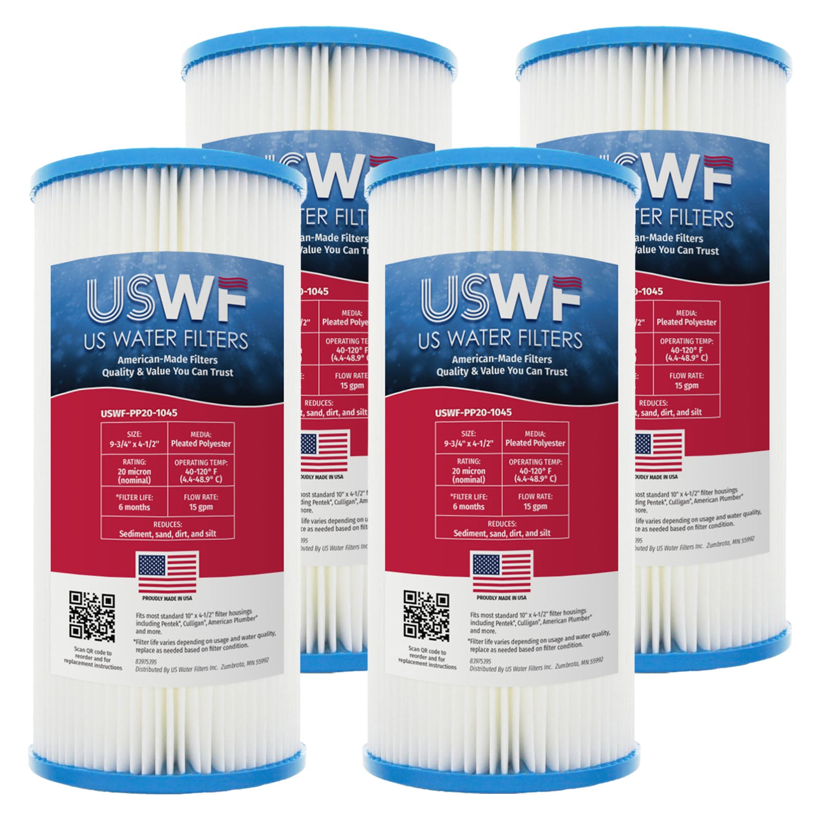 USWF 20 Micron 10"x4.5" Pleated Polyester Sediment Filter - DiscountFilterStore.com
