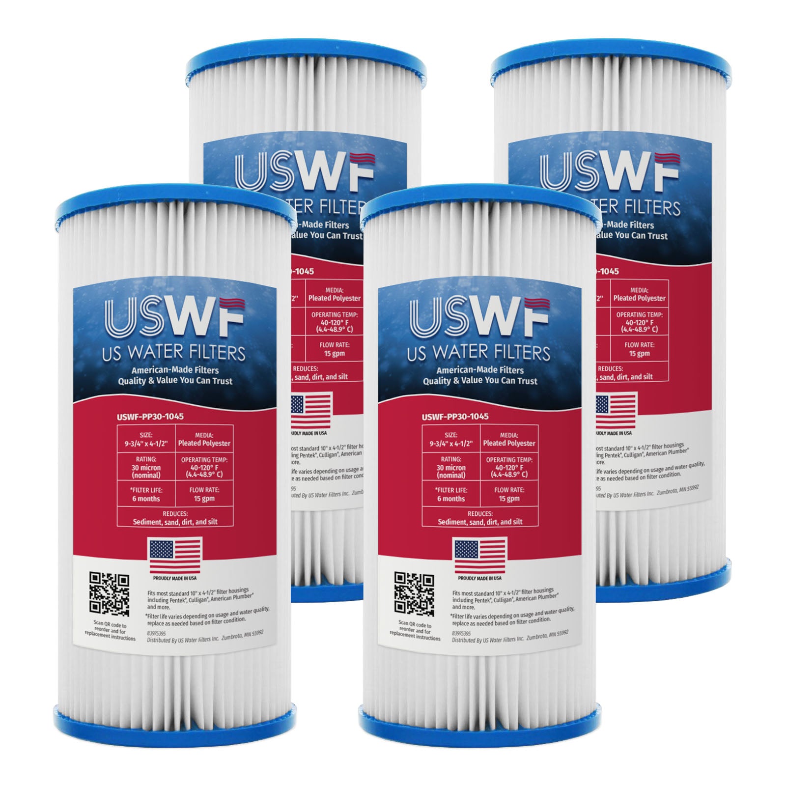 USWF 30 Micron 10"x4.5" Pleated Polyester Sediment Filter - DiscountFilterStore.com