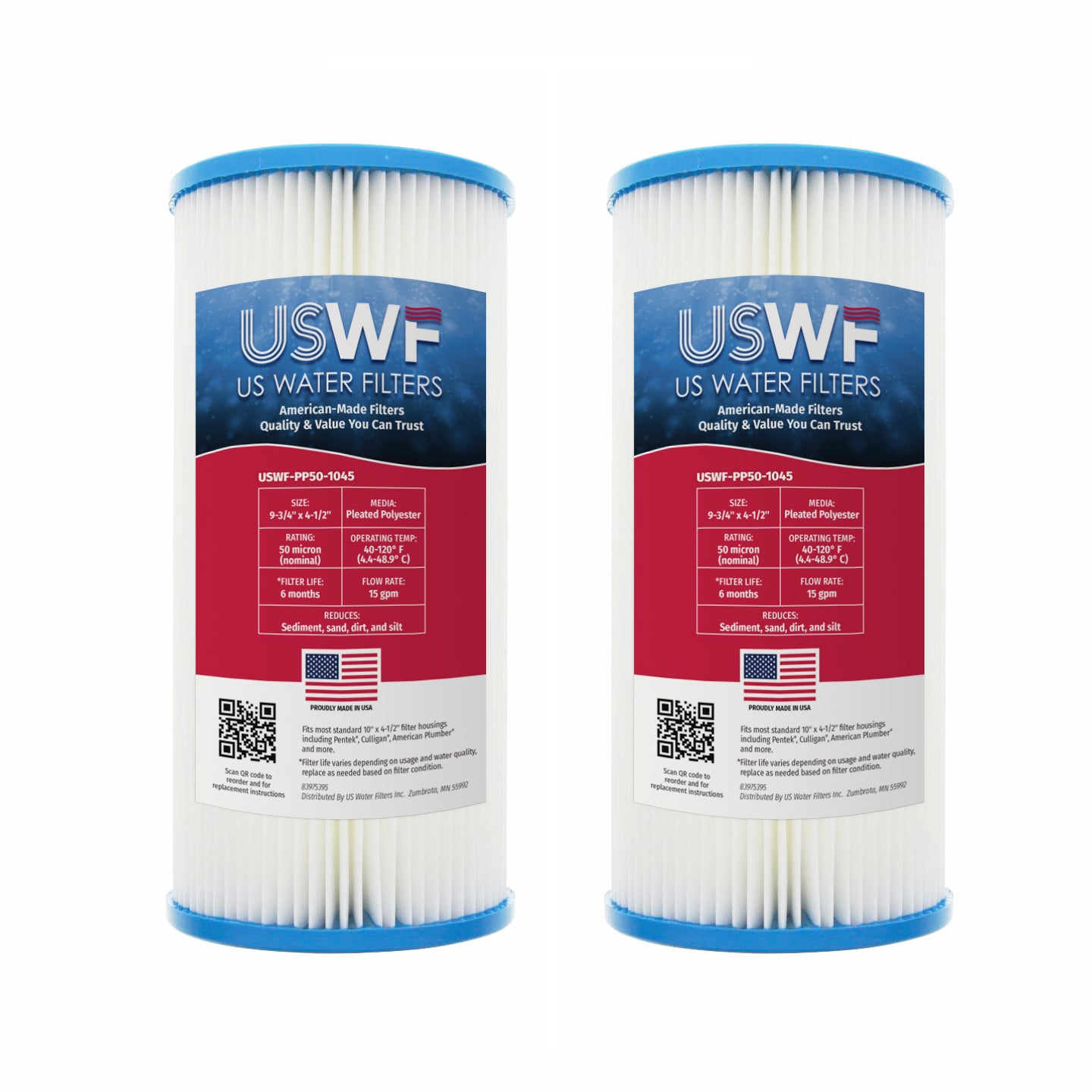 USWF 50 Micron 10"x4.5" Pleated Polyester Sediment Filter - DiscountFilterStore.com