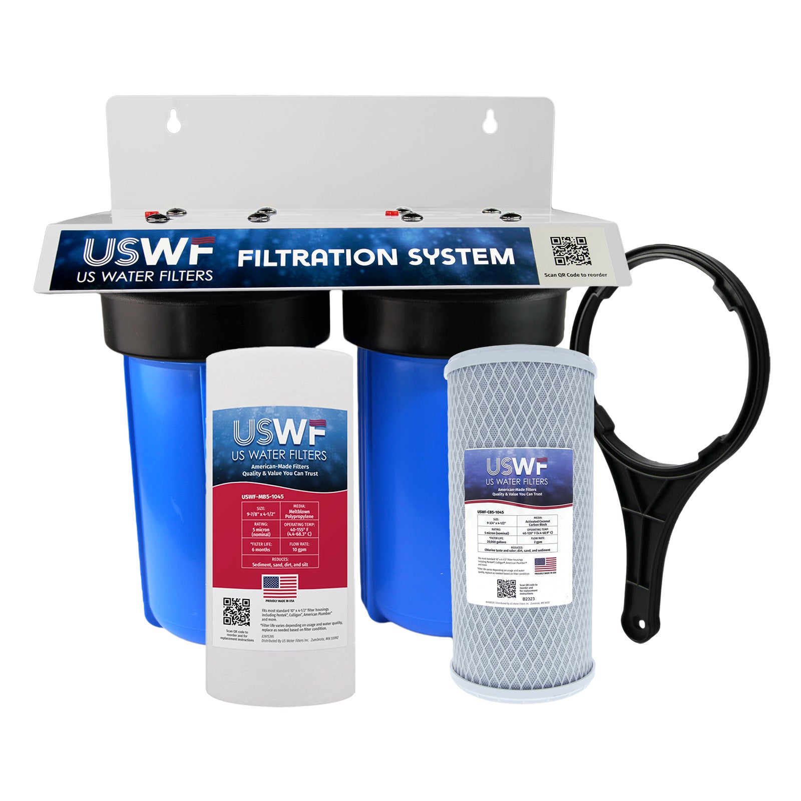 USWF CTO (Chlorine Taste & Odor) Dual 10" 2-Stage Filtration System, Sediment & CTO Carbon Block filters, 3/4" Inlet/Outlet - DiscountFilterStore.com