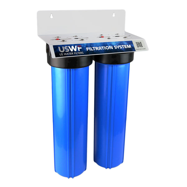 USWF Forever Chemical (PFAS) NSF53 Certified, Dual 20" 2-Stage Filtration System, Sediment & PFAS Carbon Block filters, 3/4" Inlet/Outlet - Whole House Systems - 244.29 - DiscountFilterStore.com