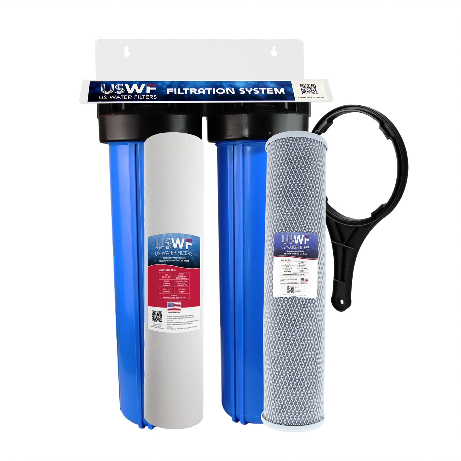 USWF CTO (Chlorine Taste & Odor) Dual 20" 2-Stage Filtration System, Sediment & CTO Carbon Block filters, 3/4" Inlet/Outlet - DiscountFilterStore.com