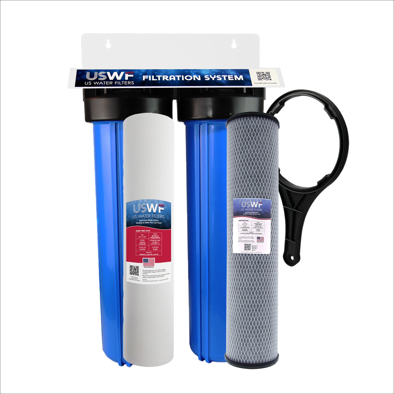 USWF Lead Dual 20" 2-Stage Filtration System, Sediment &  Lead Carbon Block filters, 3/4" Inlet/Outlet - DiscountFilterStore.com