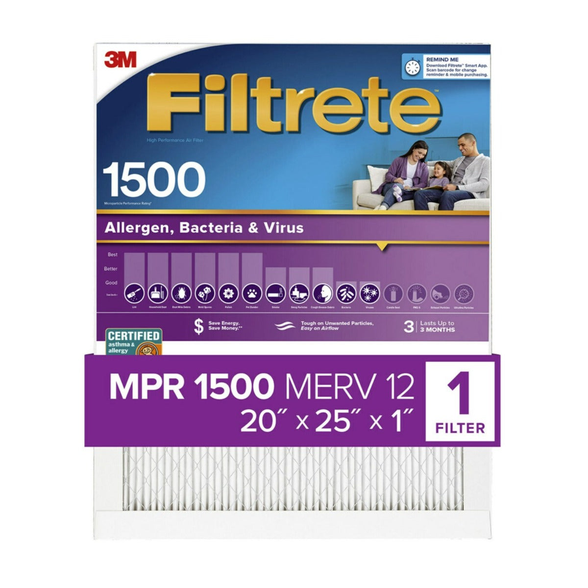 3M Filtrete 1500 Ultra Allergen Reduction Air Filter - 20x25x1 - DiscountFilterStore.com