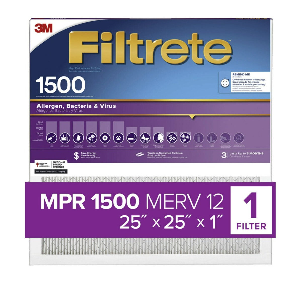 3M Filtrete 1500 Ultra Allergen Reduction Air Filter - 25x25x1 - DiscountFilterStore.com