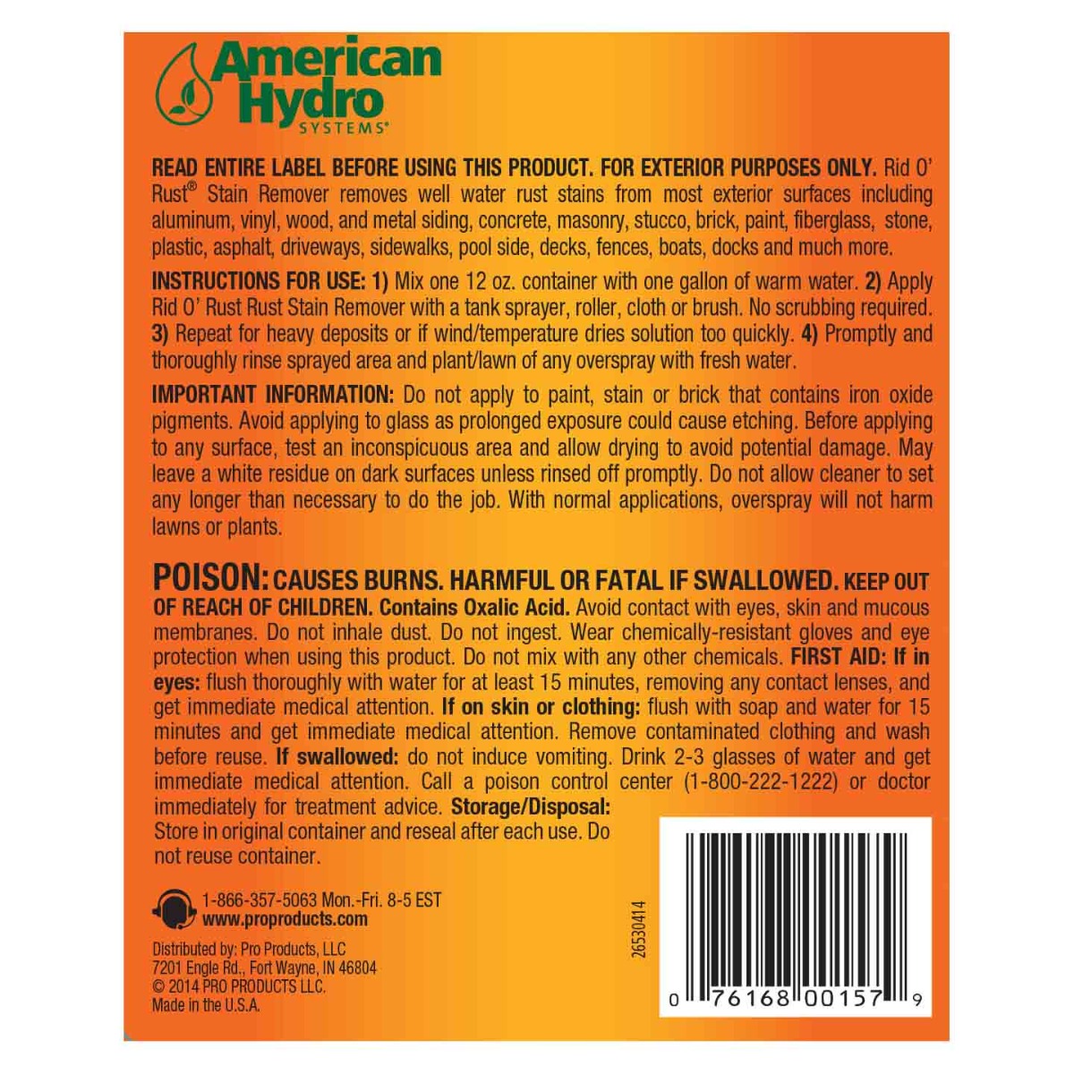 2653 Pro Products Rid O Rust Rust Stain Remover