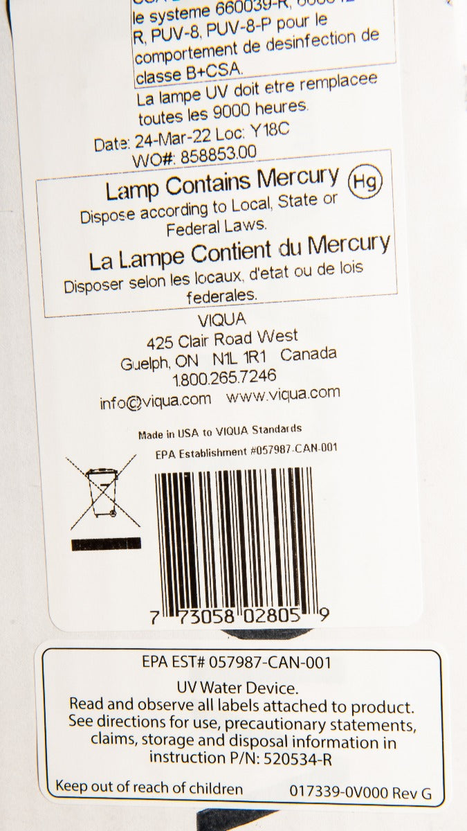 602805 Viqua Water Disinfection System UV Lamp - DiscountFilterStore.com