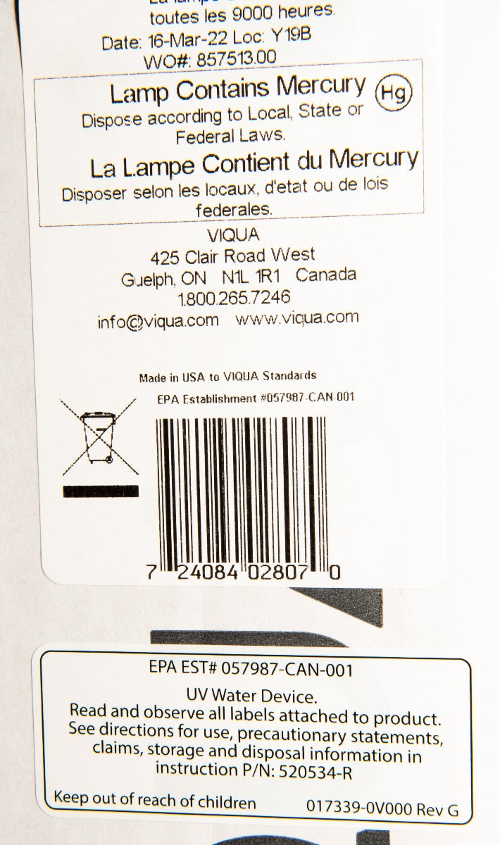 602807 Viqua Water Disinfection System UV Lamp - DiscountFilterStore.com