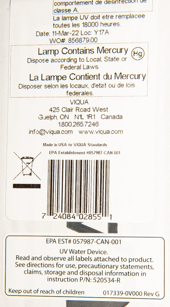 602855 Viqua Water Disinfection System UV Lamp - DiscountFilterStore.com