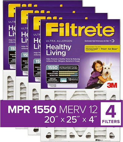 3M Filtrete 1550 Allergen Reduction Air Filters - 20x25x4 (4-Pack) - Air Filters - 153.21 - DiscountFilterStore.com