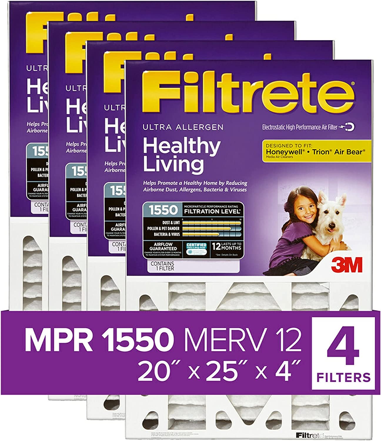 3M Filtrete 1550 Allergen Reduction Air Filters - 20x25x4 (4-Pack) - DiscountFilterStore.com