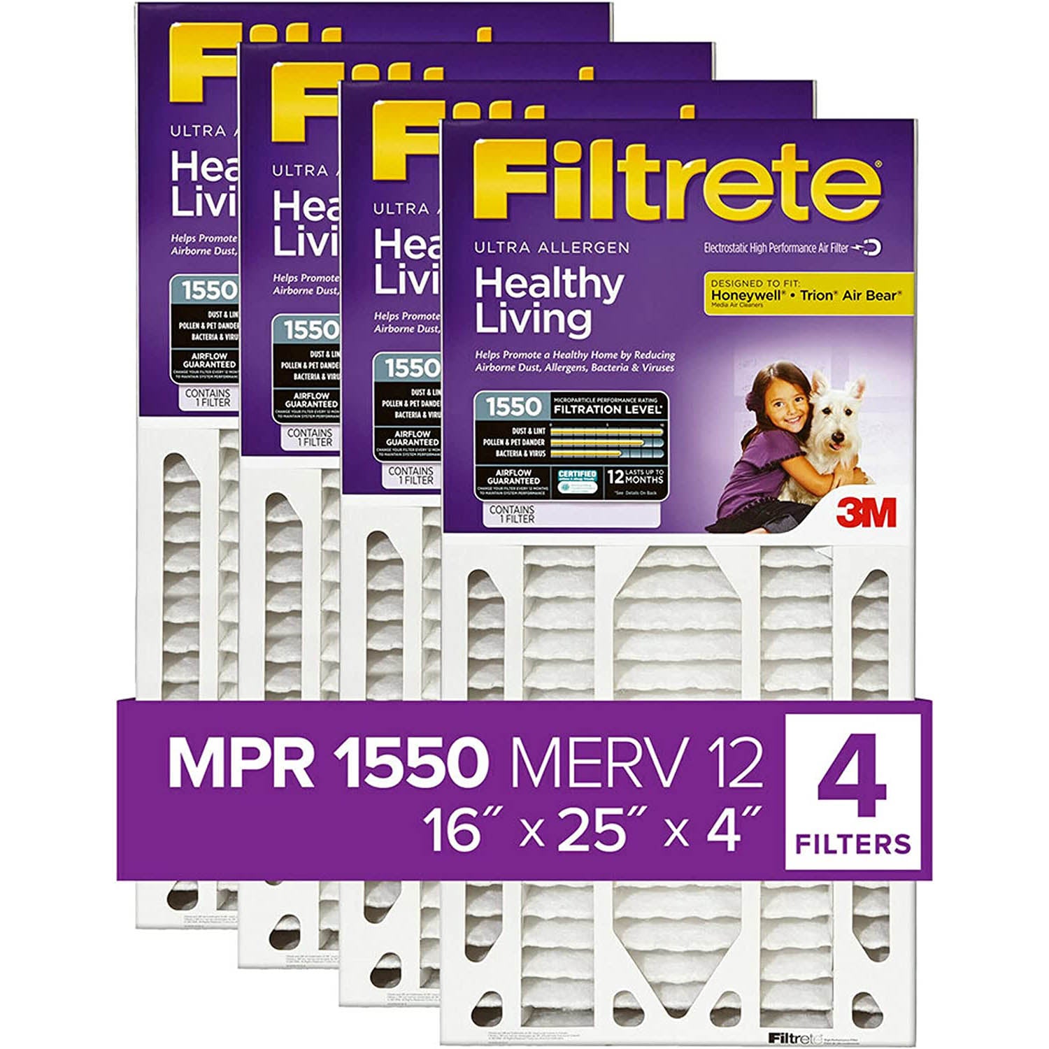 3M Filtrete 1550 Allergen Reduction Air Filters - 16x25x4 (4-Pack) - DiscountFilterStore.com