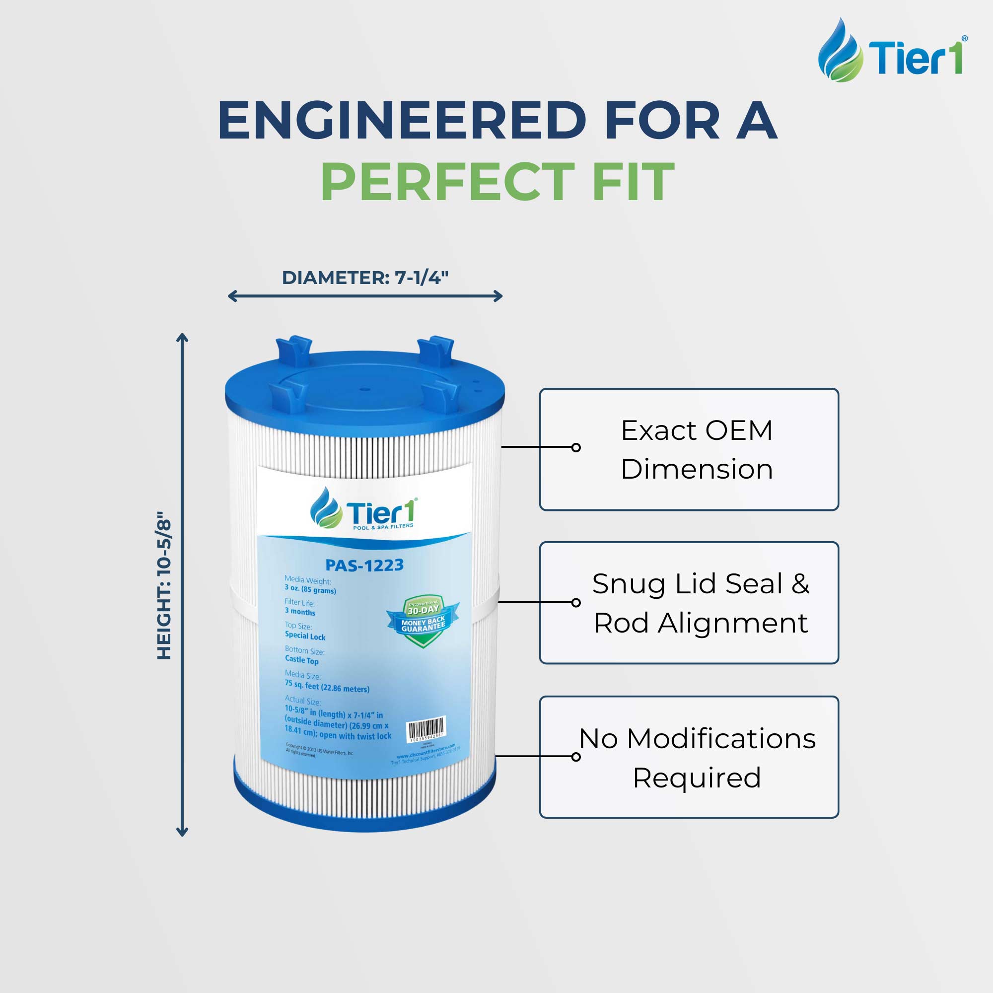 10-5/8 x 7-1/4 Inch Tier1 Brand Replacement Spa Filter For Dimension One Spas