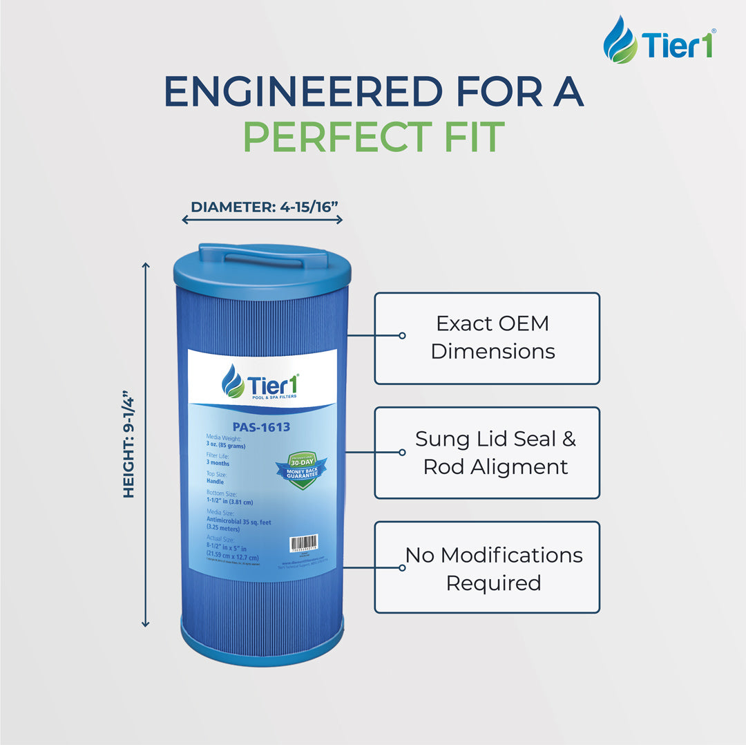 Tier1 Spa Filter for 817-4035 (Antimicrobial)-Washable Trilobal Dirt-Lock Pleats