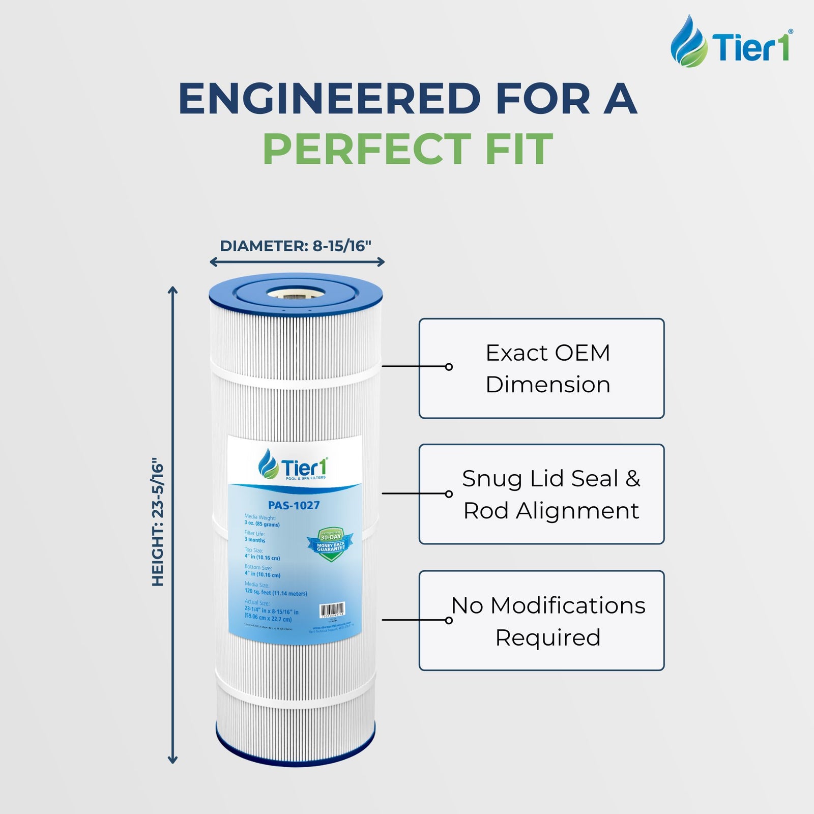 Tier1 Pool Filter for CX-1200-RE -Washable Trilobal Dirt-Lock Pleats
