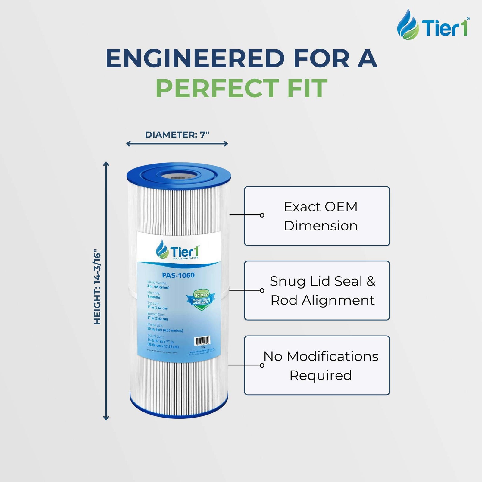 Tier1 Pool Filter for Hayward Filter C2025 -Washable Trilobal Dirt-Lock Pleats