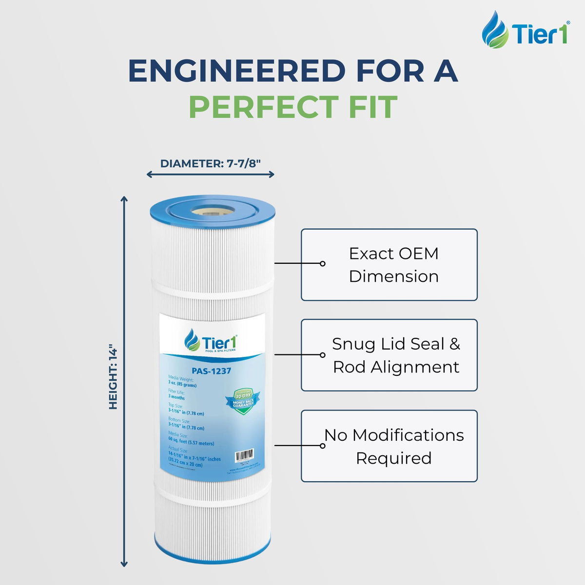 Tier1 Pool Filter for PacFab PFAB60 -Washable Trilobal Dirt-Lock Pleats