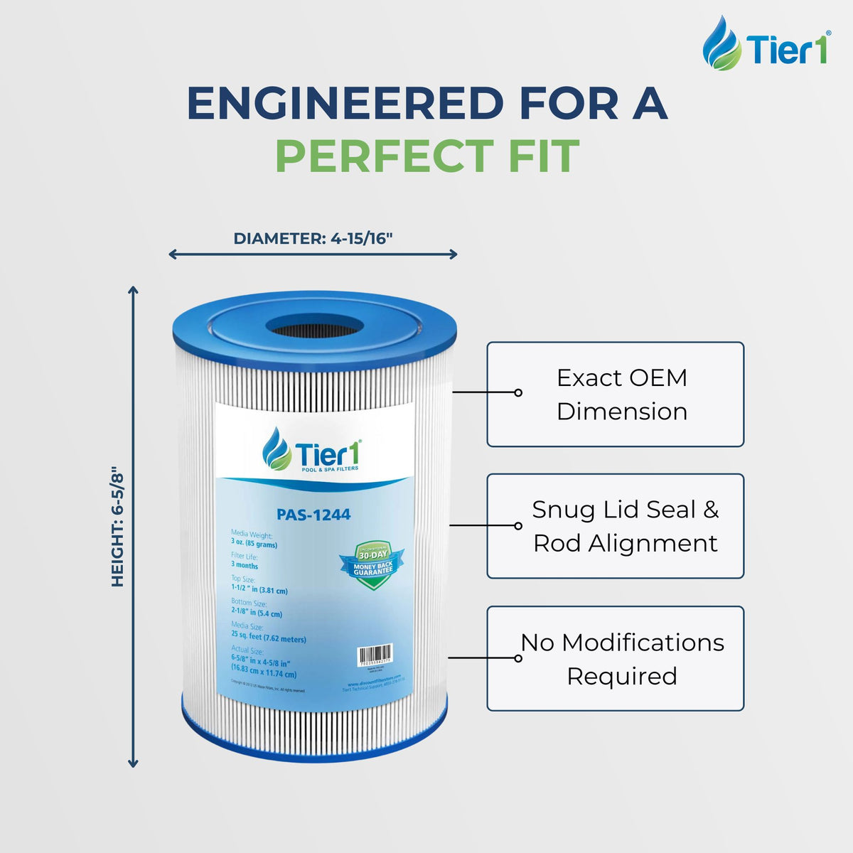 Tier1 Spa Filter for Freeflow Lagas FF-150 -Washable Trilobal Dirt-Lock Pleats