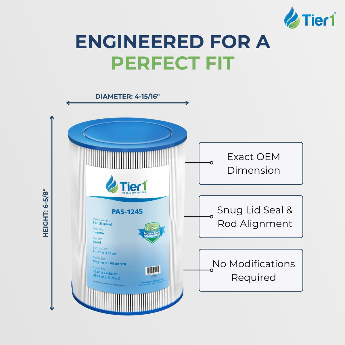 Tier1 Spa Filter for Freeflow Lagas FF-100 -Washable Trilobal Dirt-Lock Pleats