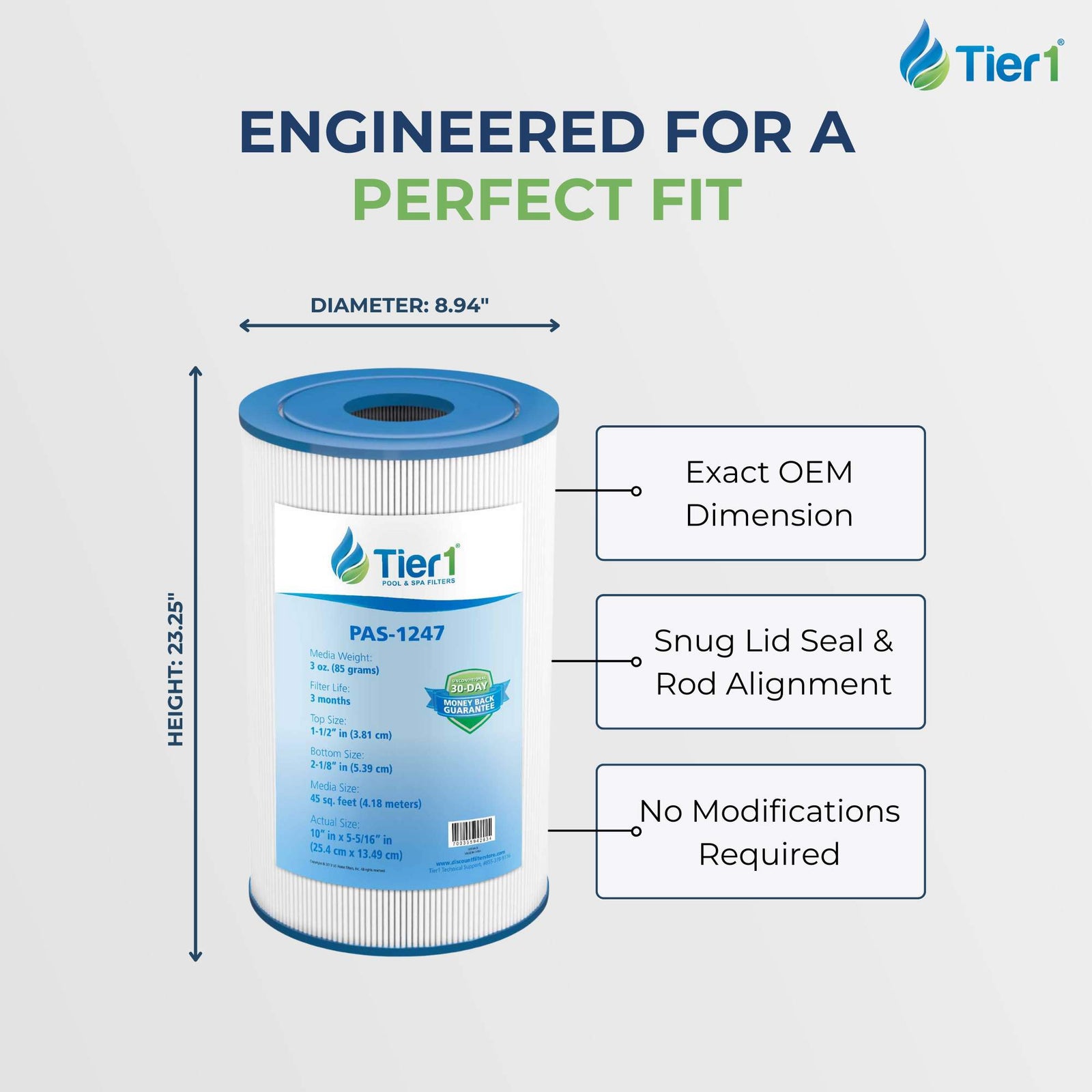 Tier1 Spa Filter for Freeflow Spas Legend -Washable Trilobal Dirt-Lock Pleats