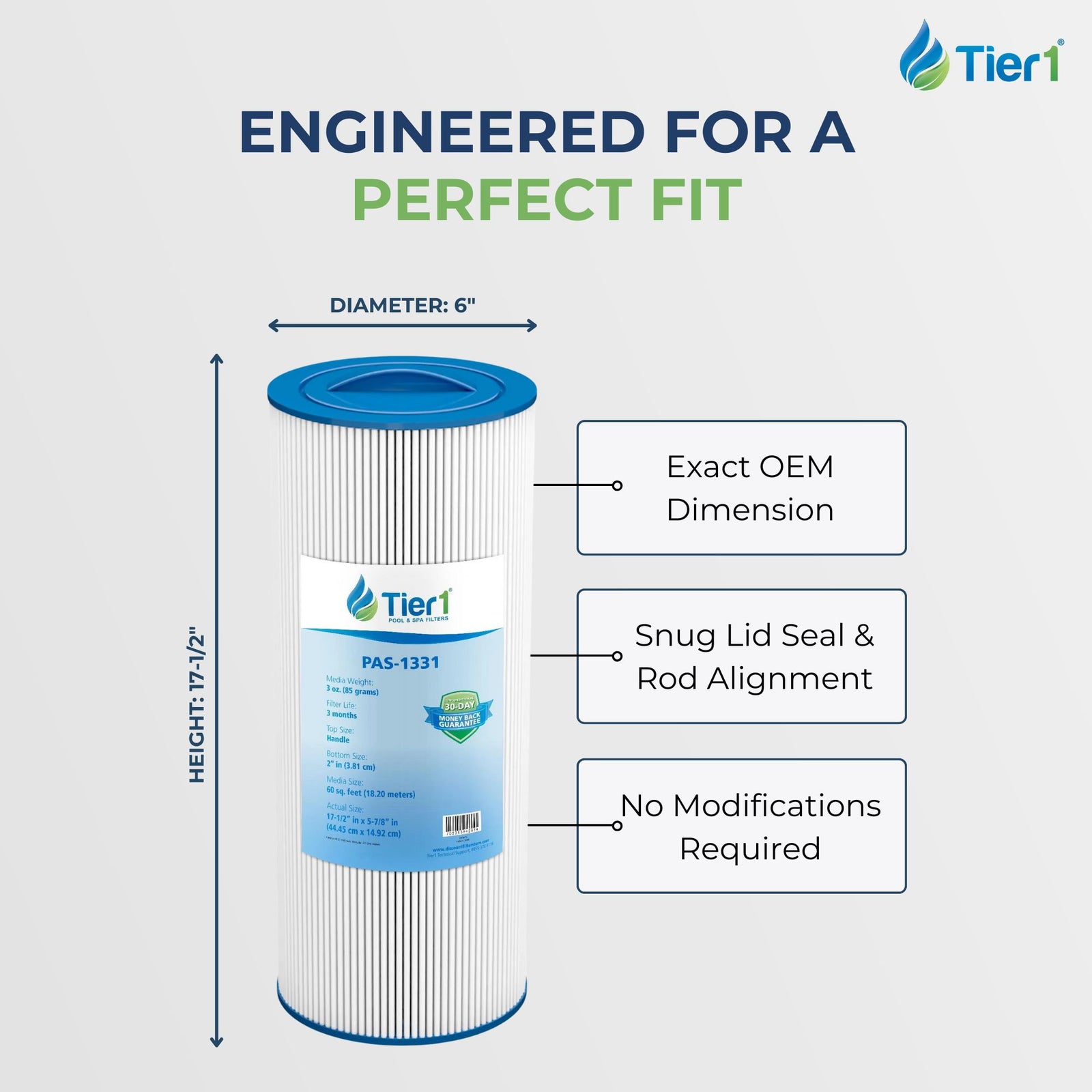 Tier1 Pool Filter for Jacuzzi J400 Filter -Washable Trilobal Dirt-Lock Pleats