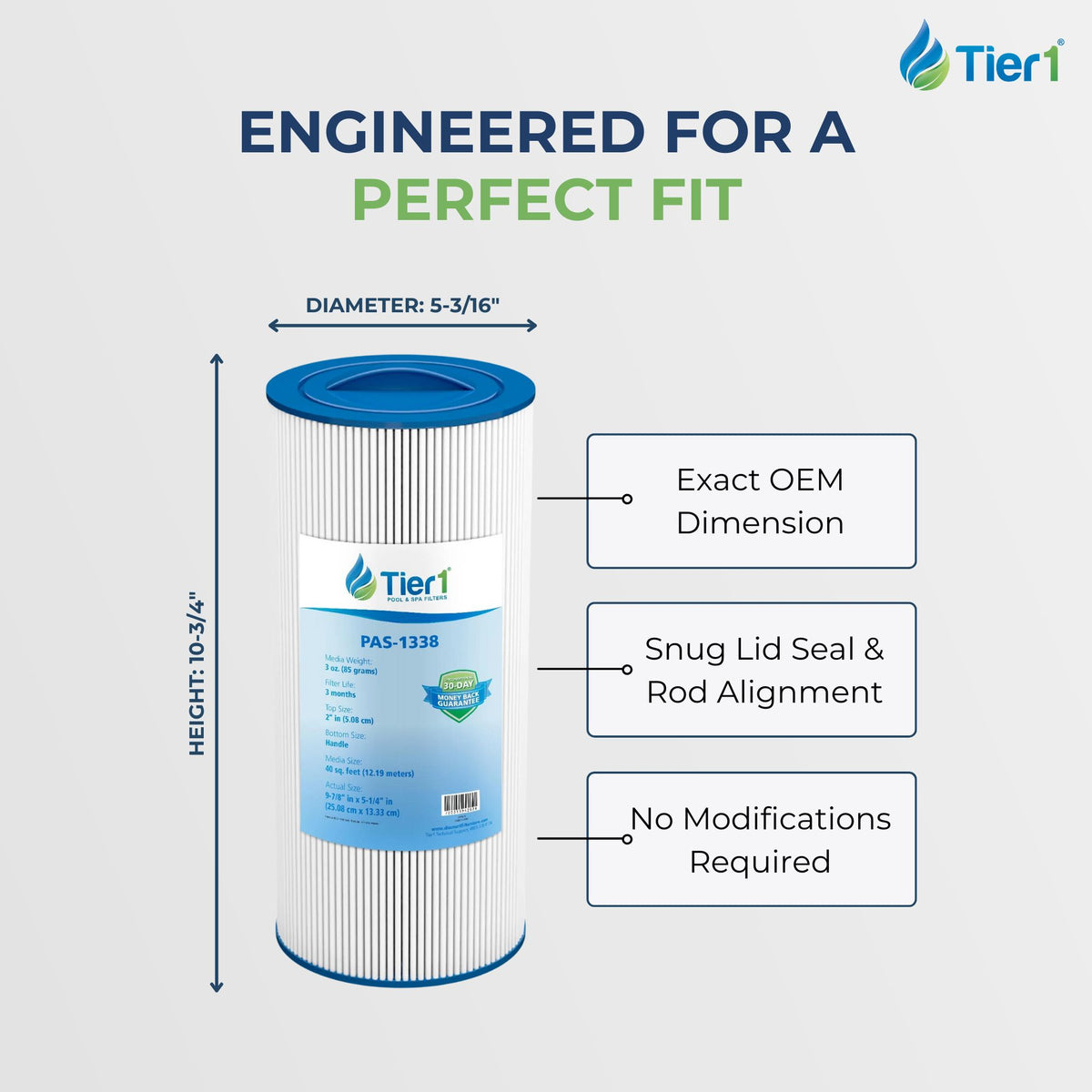 Tier1 Spa Filter for Jacuzzi Spa 6540-723 -Washable Trilobal Dirt-Lock Pleats