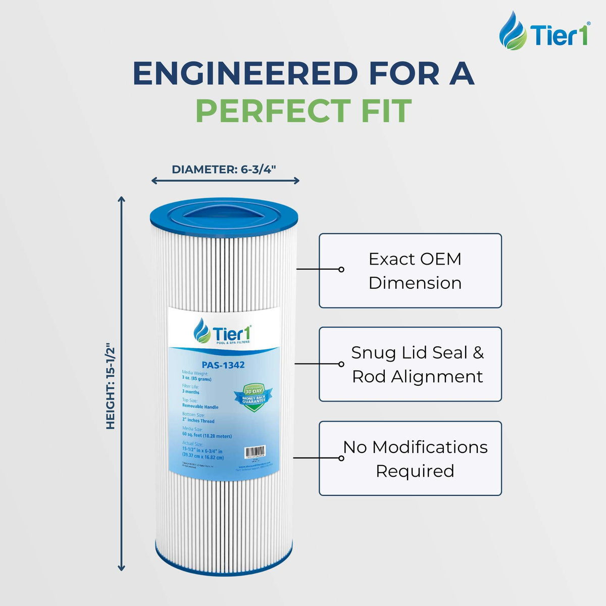 Tier1 Spa Filter for Jacuzzi J300/J400 -Washable Trilobal Dirt-Lock Pleats