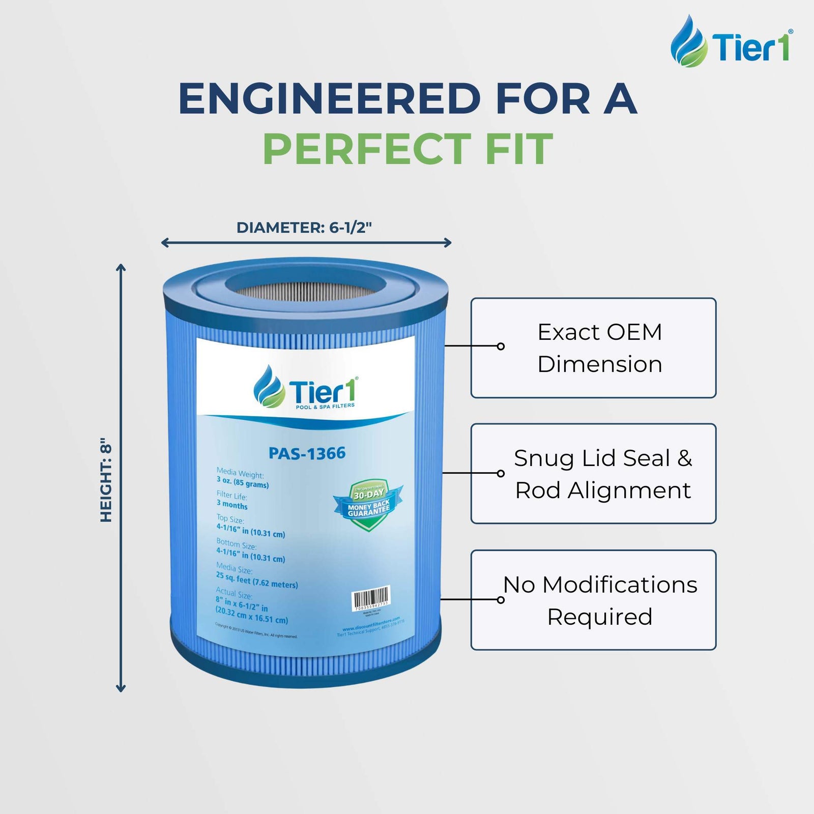 Tier1 Spa Filter for Master Spas -Washable Trilobal Dirt-Lock Pleats