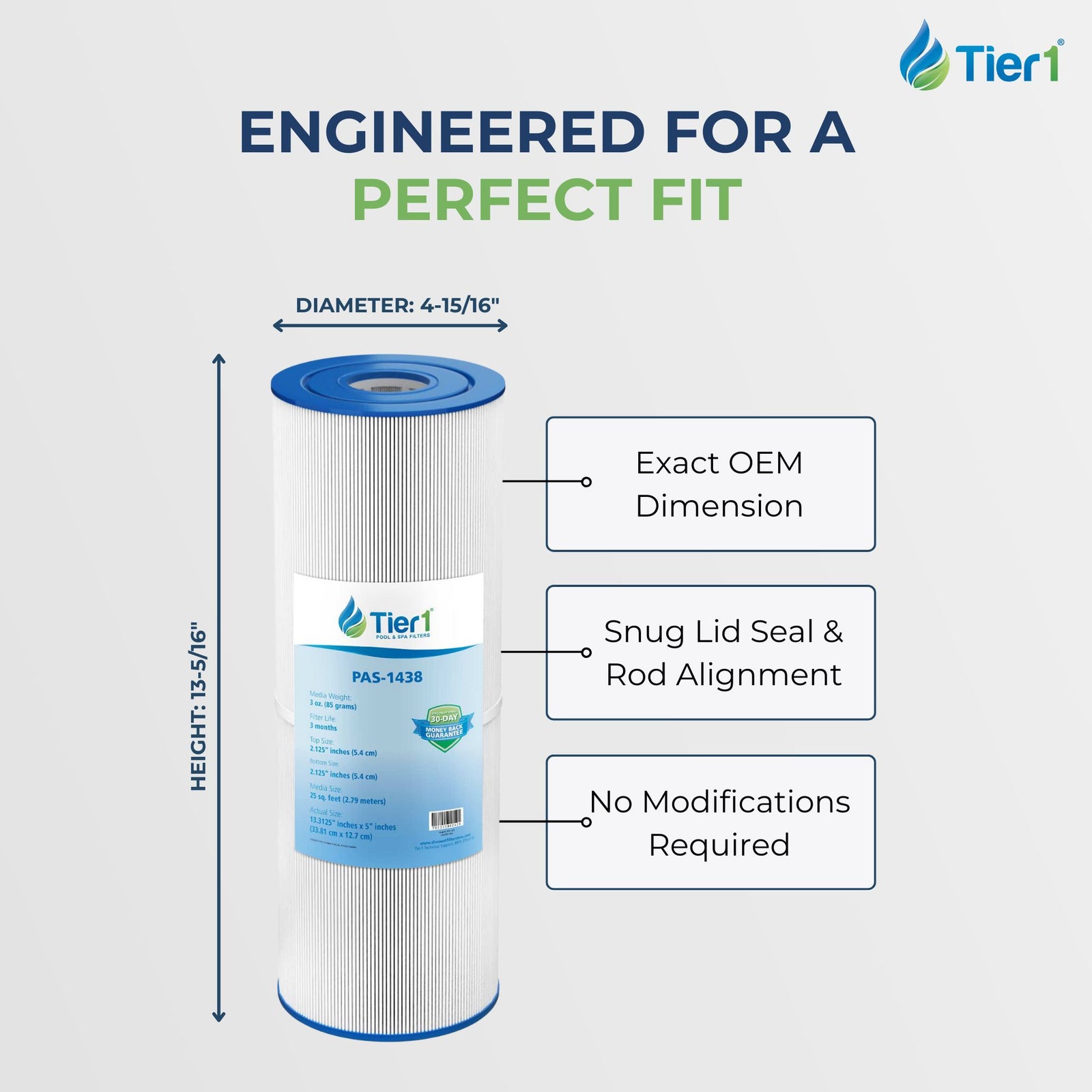 Tier1 Pool Filter for 17-2327, 100586, 33521 -Washable Trilobal Dirt-Lock Pleats