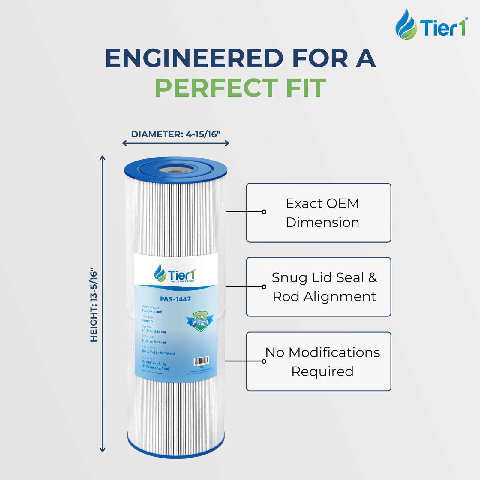 Tier1 Pool Filter for Pentair Rainbow 50 -Washable Trilobal Dirt-Lock Pleats