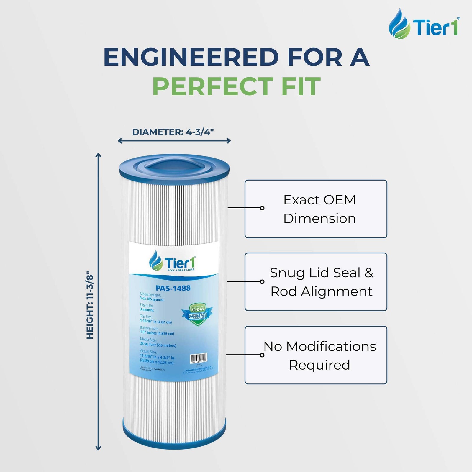 Tier1 Spa Filter for Saratoga Spa -Washable Trilobal Dirt-Lock Pleats